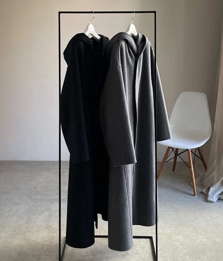 melton hoodie long coat